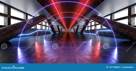 Futuristic Neon Sci Fi Vibrant Glowing Purple Blue White Hall Huge