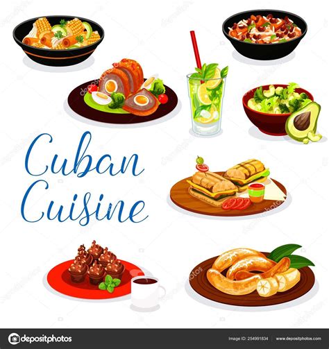 Cuban Meat Dishes With Dessert And Drinks Stock Vector Image By ©seamartini 254991834