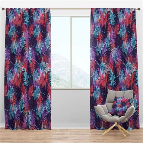 The long curtains can cover tall windows, or a striking and bold 3/4 chevron horizontal stripe pattern in contemporary colors makes this attractive rod pocket panel an eye catcher. Designart 'Tropical Palm Leaves Pattern' Tropical Curtain ...