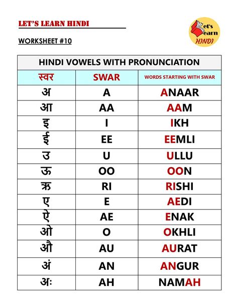 Hindi Vowels Worksheet 10 Learn Hindi Hindi Alphabet Hindi Words Gambaran