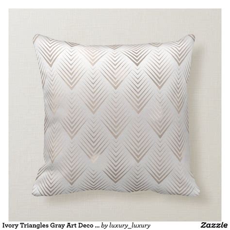 Ivory Triangles Gray Art Deco Geometry Arrows Throw Pillow Art Deco