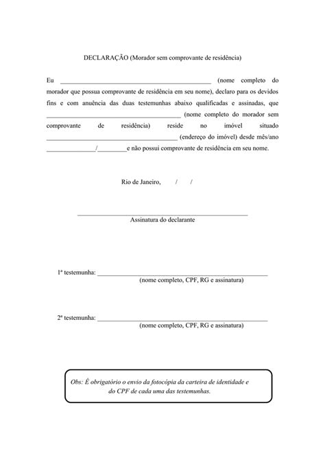 Modelos De DeclaraÇÃo De ResidÊncia Para Diversas Finalidades