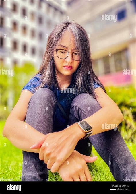 Emo Girl Portrait Of Young Long Haired Asian Woman In Eyeglasses