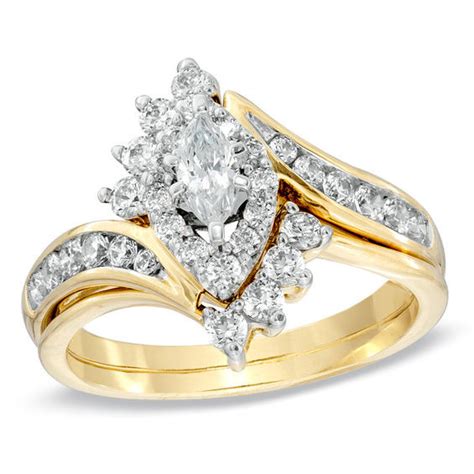 Zales Wedding Bands Sets Awesome 1 Ct T W Marquise Diamond Bypass Bridal Set In 14k Gold Of Zales Wedding Bands Sets 