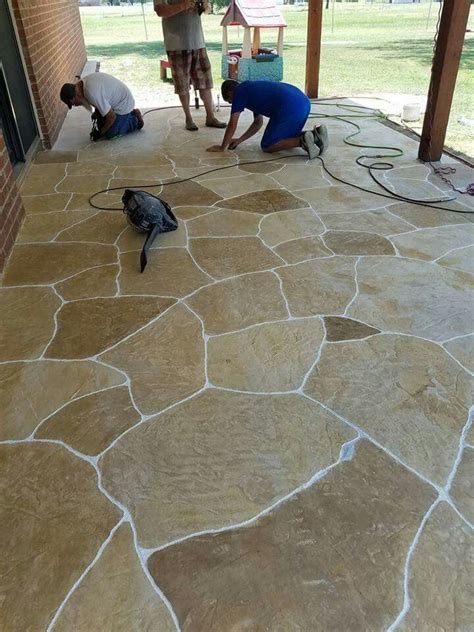 Flagstone Patio With Stained Concrete Overlay