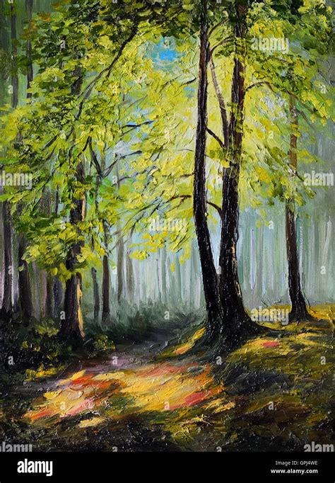 Oil Painting Landscape Colorful Autumn Forest Tree Stock Photo Alamy