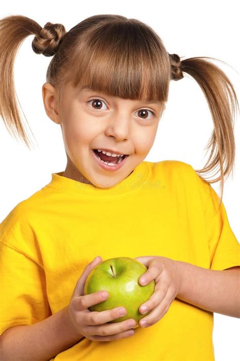Girl With Apple Stock Image Image Of Childhood Expressions 23618177