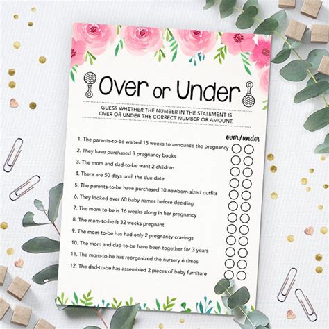 Over Or Under Baby Shower Game Printable Baby Shower Instant Etsy