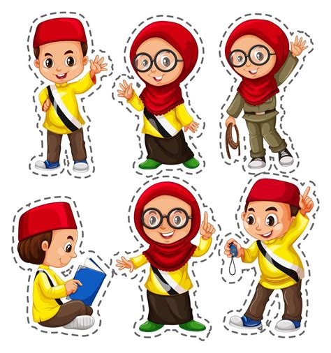 Sticker Set With Muslim Children 299351 Vector Art At Vecteezy