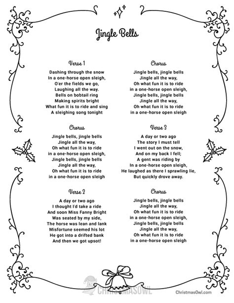 Jingle Bells Lyrics Printable Pdf Printable World Holiday
