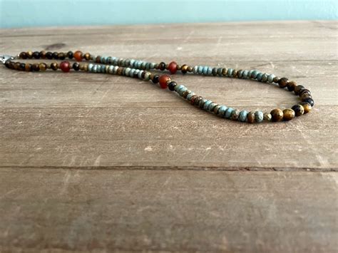 Turquoise Necklace For Men Beaded Necklace With Gemstones Etsy