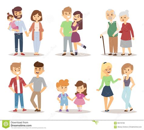 People Couple Relaxed Cartoon Vector Illustration Set Stock Vector