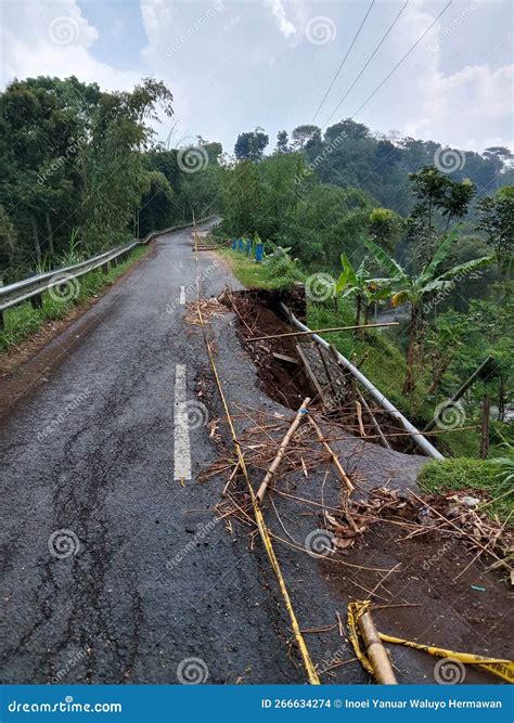 Village Roads Damaged By Landslides Caused By Heavy Rains Stock Photo