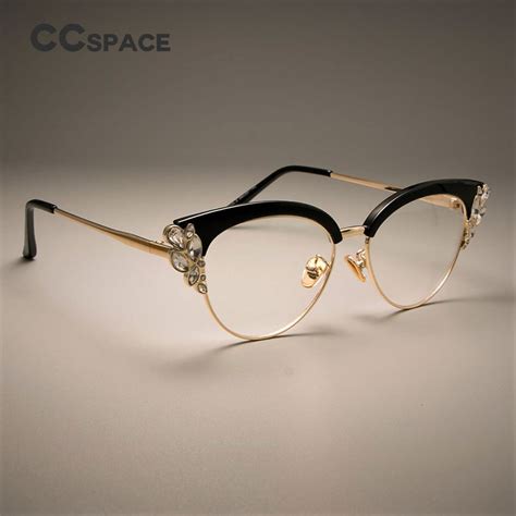 ccspace gorgeous ladies cat eye shiny rhinestones glasses frames for women brand designer