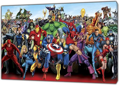 Marvel Superheroes Characters Photopicture Print On Framed Canvas Wall