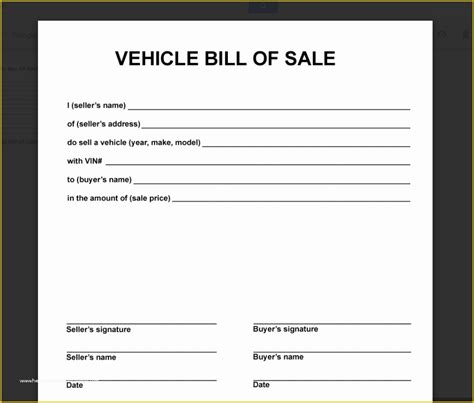Simple Vehicle Bill Of Sale Form Killernelo