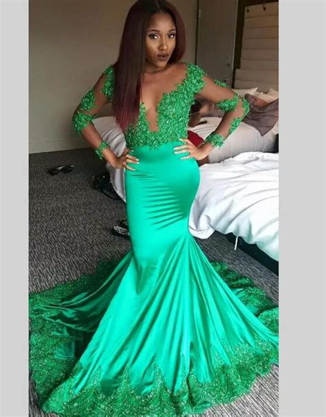Mermaid Long Sleeve Lace African Evening Dresses 2016 O Neck Lace