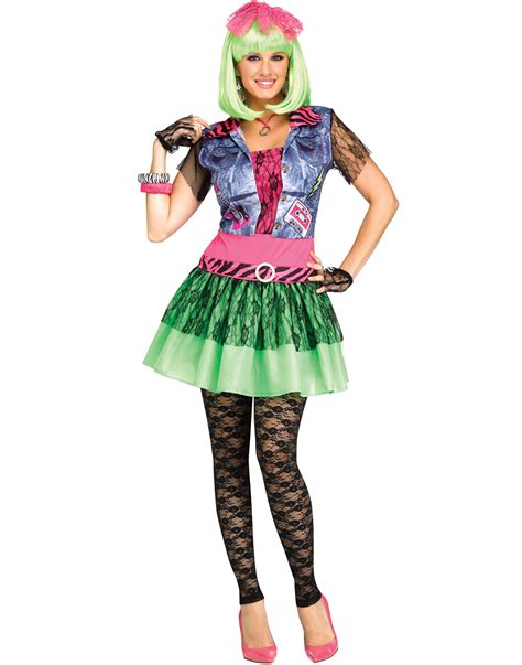 Rocking 1980s Neon Lace Punk Rock Womens Halloween Costume Sm Ebay