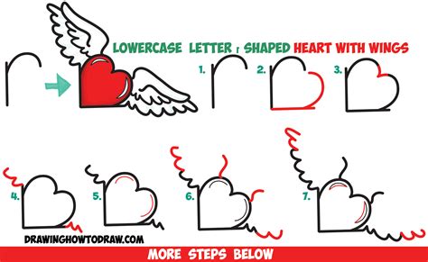 Heart with wings drawing tutorial part 1: How to Draw Heart with Wings from Lowercase Letter r Shapes - Easy Step by Step Drawing Tutorial ...
