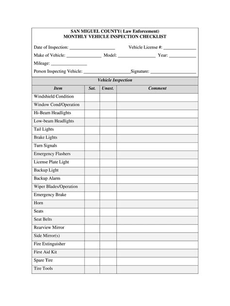 Vehicle Inspection Checklist Pdf Fill Online Printable Fillable