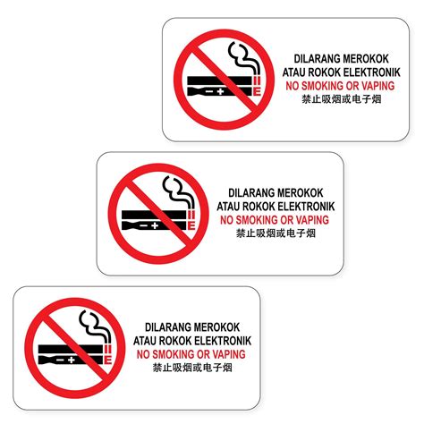 No Smoking Or Vaping Dilarang Merokok Atau Rokok Elektronik Vinyl Sign Sticker S X Mm