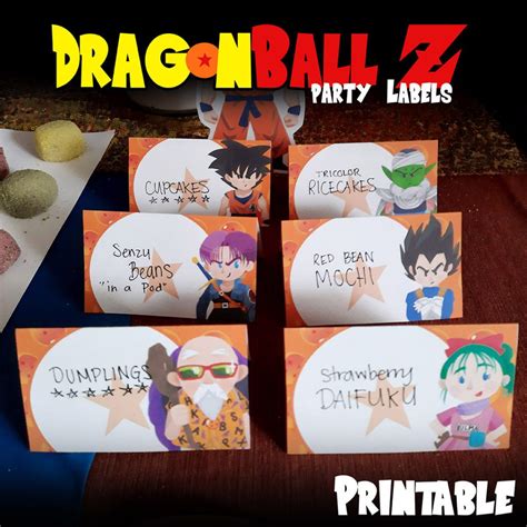 Dragonball Z Party Place Cards In 2021 Party Places Party Labels