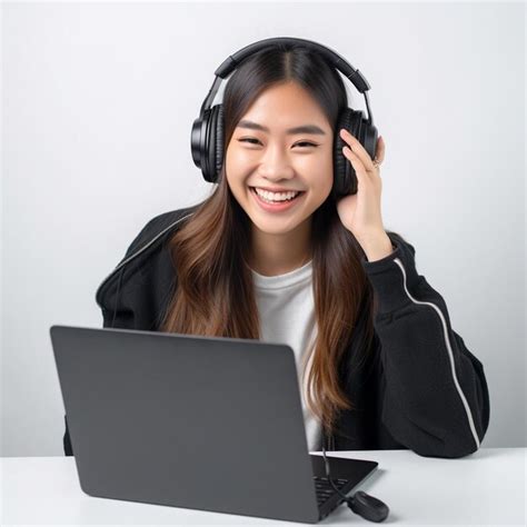 Premium Photo A Woman Wearing Glasses With A Smile On Her Face And Wearing A Pair Of Headphones