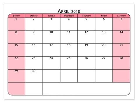 April 2018 Printable Calendar Templates Oppidan Library