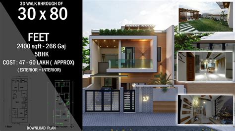 30 X 80 House Plan Design 3d 2400sqft 5 Bhk With Terrace Garden