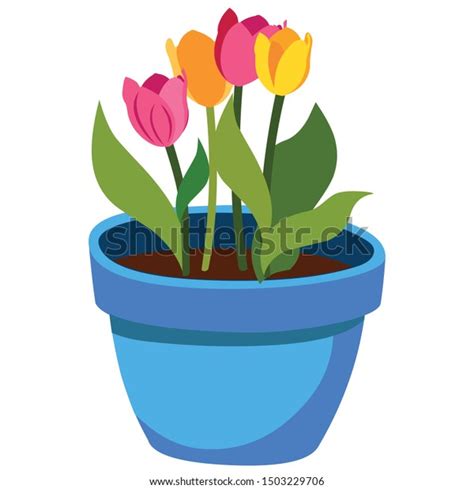 Flowering Plant Blue Flower Pot Cartoon Stock Vector Royalty Free