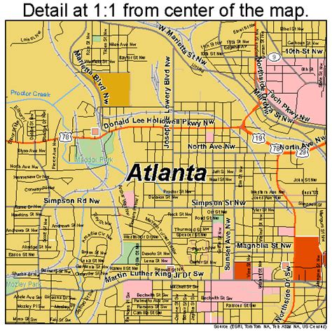 Atlanta Georgia Street And Road Map Ga Atlas Poster Print