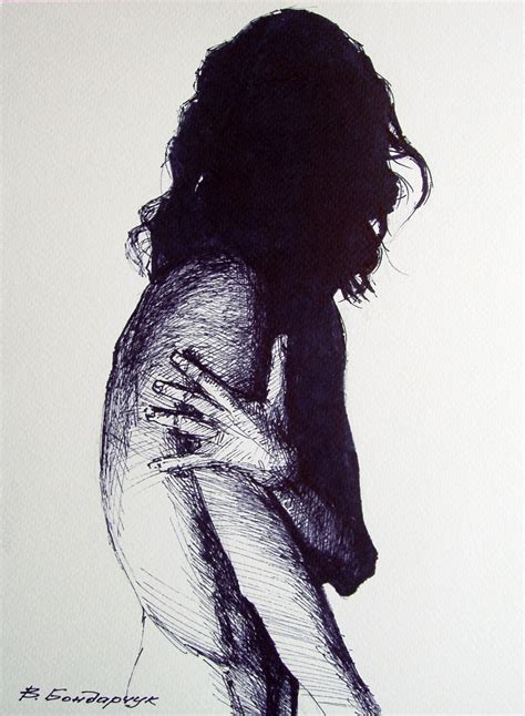 Original Drawing With Marker Naked Woman Minimalist Commission Black And White Art Soulmate