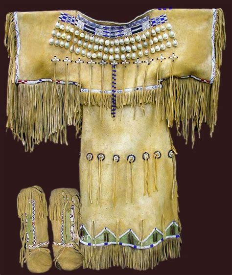 A Superb Sioux Fringed Buckskin Dress And Moccasin Outfit Native American Dress Native