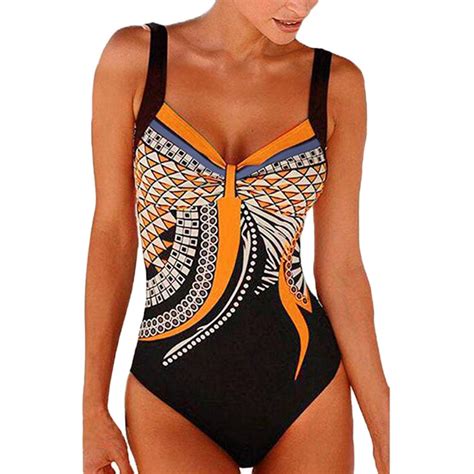 Juslin Women Summer Backless Sexy Print Swimwear Beachwear Siamese