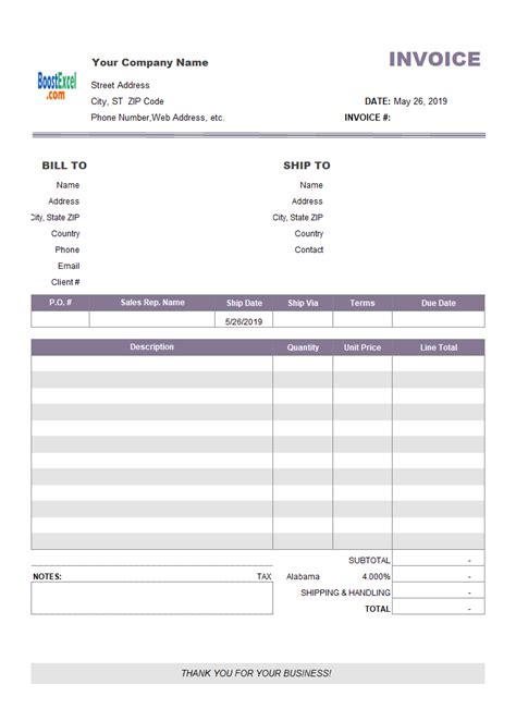 Simple Tax Invoice Sample With Tax Rate List