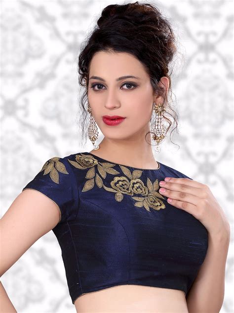 Navy Raw Silk Designer Ready Made Nice Blouse For Price Or Detail Do Whatsapp 91 9913433322