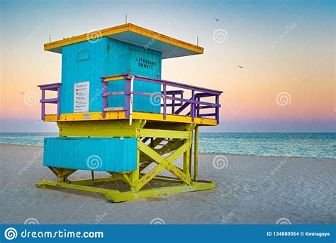 Famous Lifeguard Tower At South Beach In Miami With A Beautiful Sunset