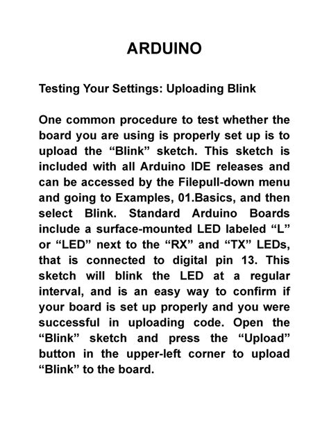 Arduino Arduino Testing Your Settings Uploading Blink One Common
