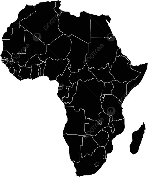 Africa Map With National Borders In Flat Black Vector Land Simple