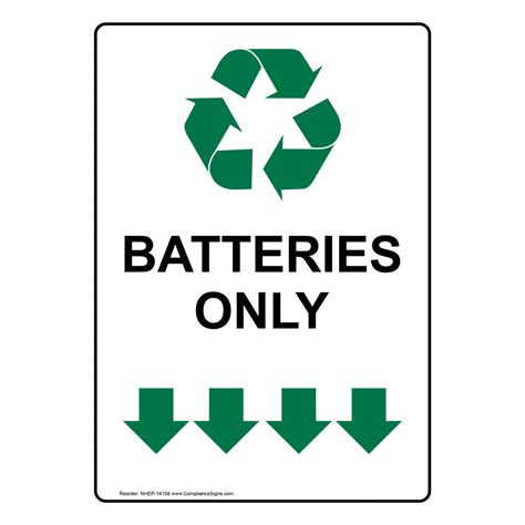 Vertical Sign Recyclable Items Batteries Only