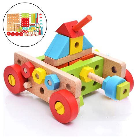 Wooden Nuts And Bolts Building Block Kids Toddlers Model Puzzles Toys