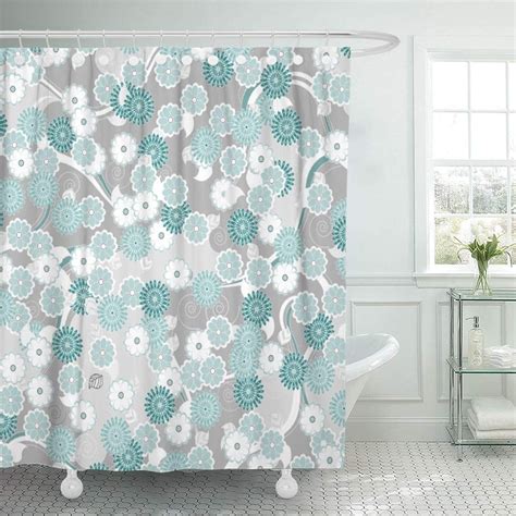 Suttom Green Flowers Abstract Floral Pattern In Teal And Grey Shower