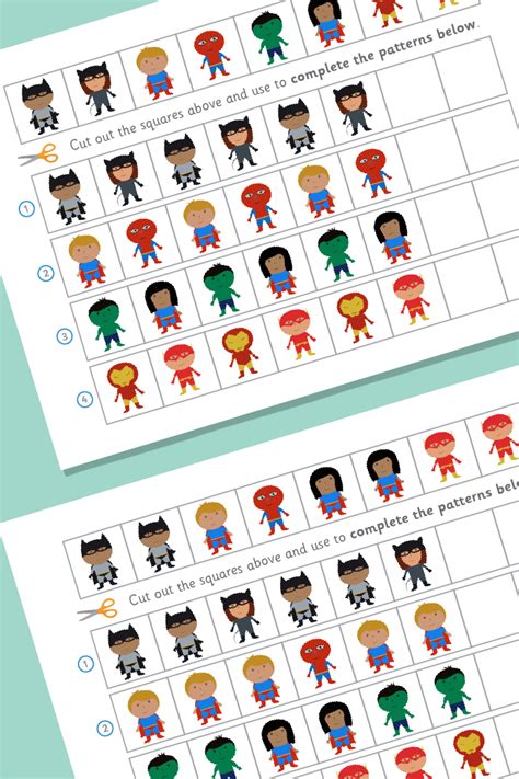 early learning resources superhero worksheets complete  pattern