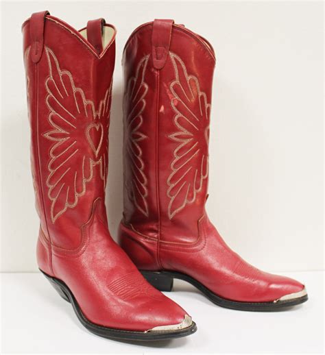Bright Red Vintage Cowboy Western Boots For Women Size 65