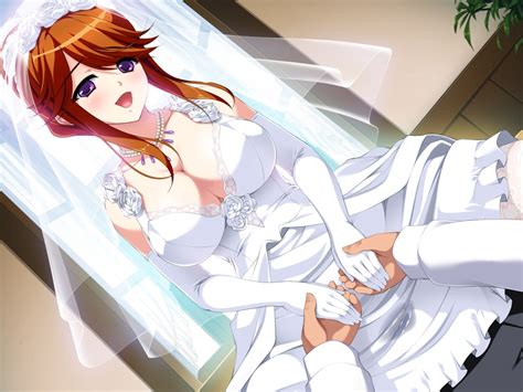 Misono Chiharu Berochu Game Cg 1girl Breasts Bridal Veil Brown Hair Dress Indoors