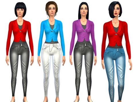The Sims Resource Set Blazer And Denim Jeans By Weeky • Sims 4 Downloads