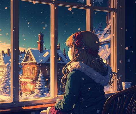 1280x1080 4k Ai Art Girl Watching Snowfall 1280x1080 Resolution