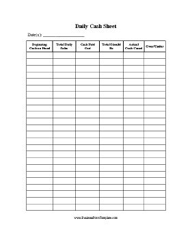 A daily cash sheet is a simple spreadsheet document that is used to keep the record of a cash transaction that takes place on daily basis. Daily Cash Sheet Template