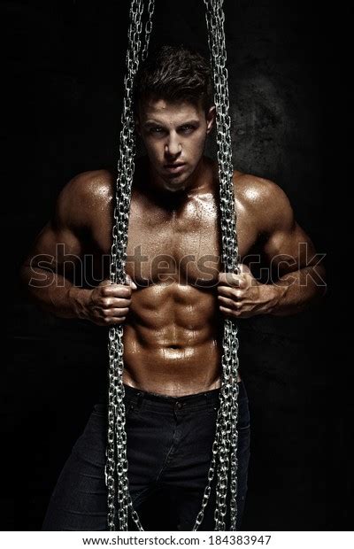 Handsome Bodybuilder Posing Naked Chains Looking Stock Photo Edit Now