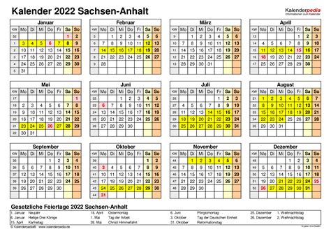 Übersicht über die 13 gesetzlichen feiertage und festtage für das kalenderjahr 2021 in bayern. Kalender 2022 Sachsen-Anhalt: Ferien, Feiertage, Word-Vorlagen